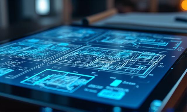 Technological interface showing architectural drafting automation